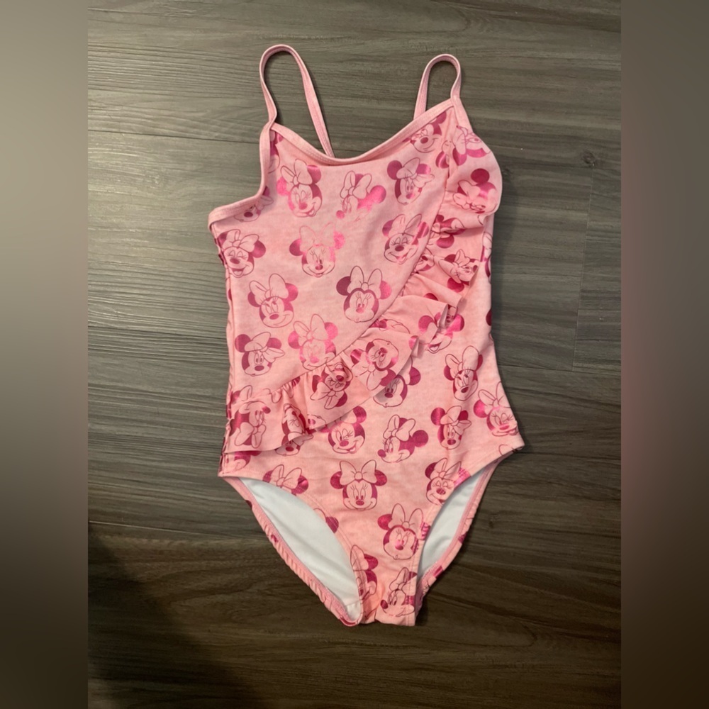Disney Pink Minnie Mouse Kids Swim One Piece with ruffles and bow size 5/6